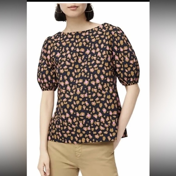 J. CREW Navy leopard print puff sleeve top blouse size Xs - Picture 3 of 8